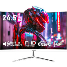 Gawfolk 24.5 Inch Curved Gaming Monitor, Built-in Speakers, 120Hz, 1920x1080P Full HD, 98% sRGB, 3000R Curvature, HDMI & VGA Ports