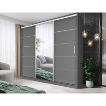 FHIF DALLAS Modern Sliding Door Wardrobe with Mirror (250cm, Grey)