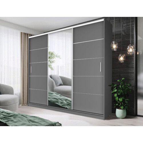 FHIF DALLAS Modern Sliding Door Wardrobe with Mirror (250cm, Grey)