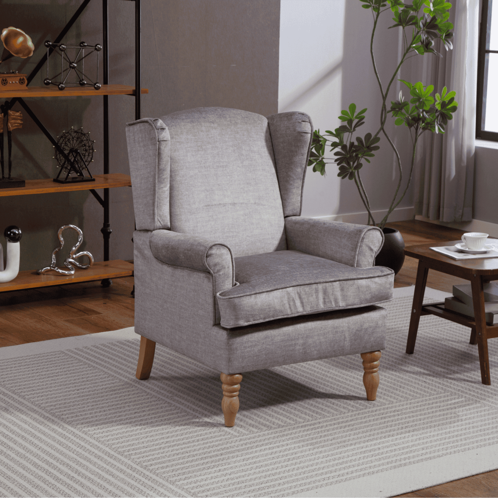 (Silver) Helena Wingback Armchair Accent Chair Occasional Sofa Seating