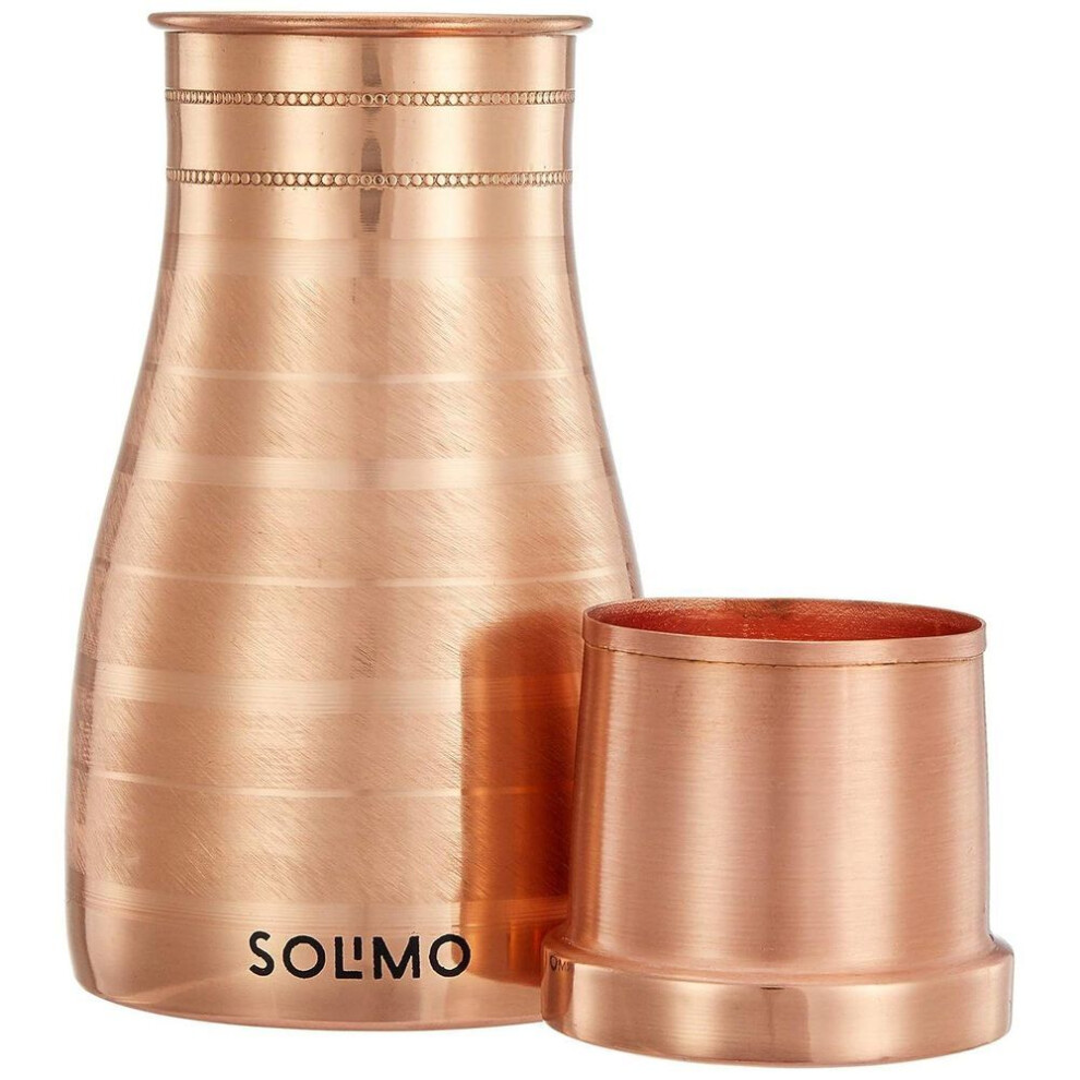 Copper Water Pot | Bedside Carafe With Glass Lining | 950 Ml (set Of 2)