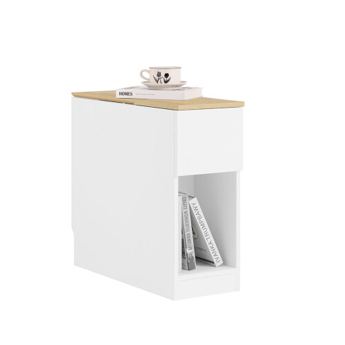 Mesa de Cabeceira SoBuy 3 Compartimentos Branco e Madeira