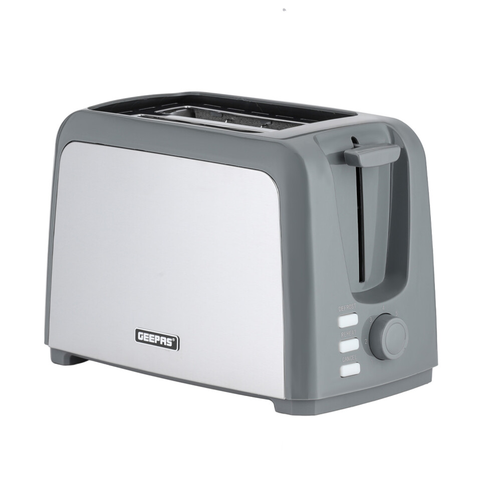 Geepas (Grey) 2 Slice Bread Toaster With 7 Level Browning Control | Removable Crumb Tray, Defrost, Reheat & Cancel Function, Cord Storage 750W