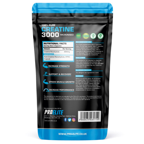(60 Capsules) Creatine Monohydrate 750mg Vegan Capsules ProElite 2