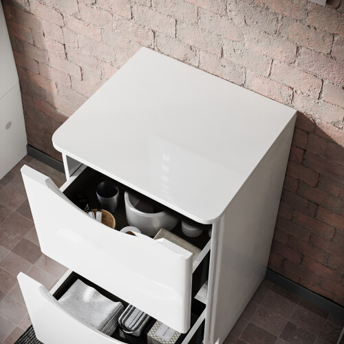 NES Home 500mm Gloss White 2 Drawer Work Top Freestanding Vanity Unit Bathroom | Lyndon 2