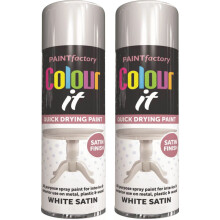 2 x 250ml White Satin Spray Paint Auto Car Van Metal Wood Plastic