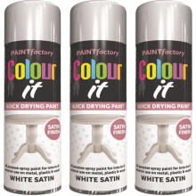 3 x 250ml White Satin Spray Paint Auto Car Van Metal Wood Plastic