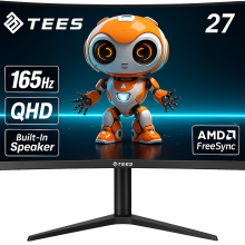 Tees 27 inch QHD Gaming Monitor, 165Hz Curved R1500 1440P Screen NTSC 72% Desktop MNT with Speaker, 2560x1440 HDMI DP USB