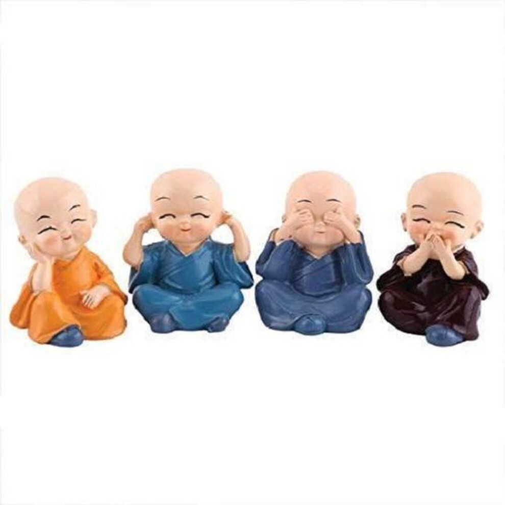 Set Of 4 Miniature Buddha Monk Statues For Home Decor And Gifts (small,) Resin Latest