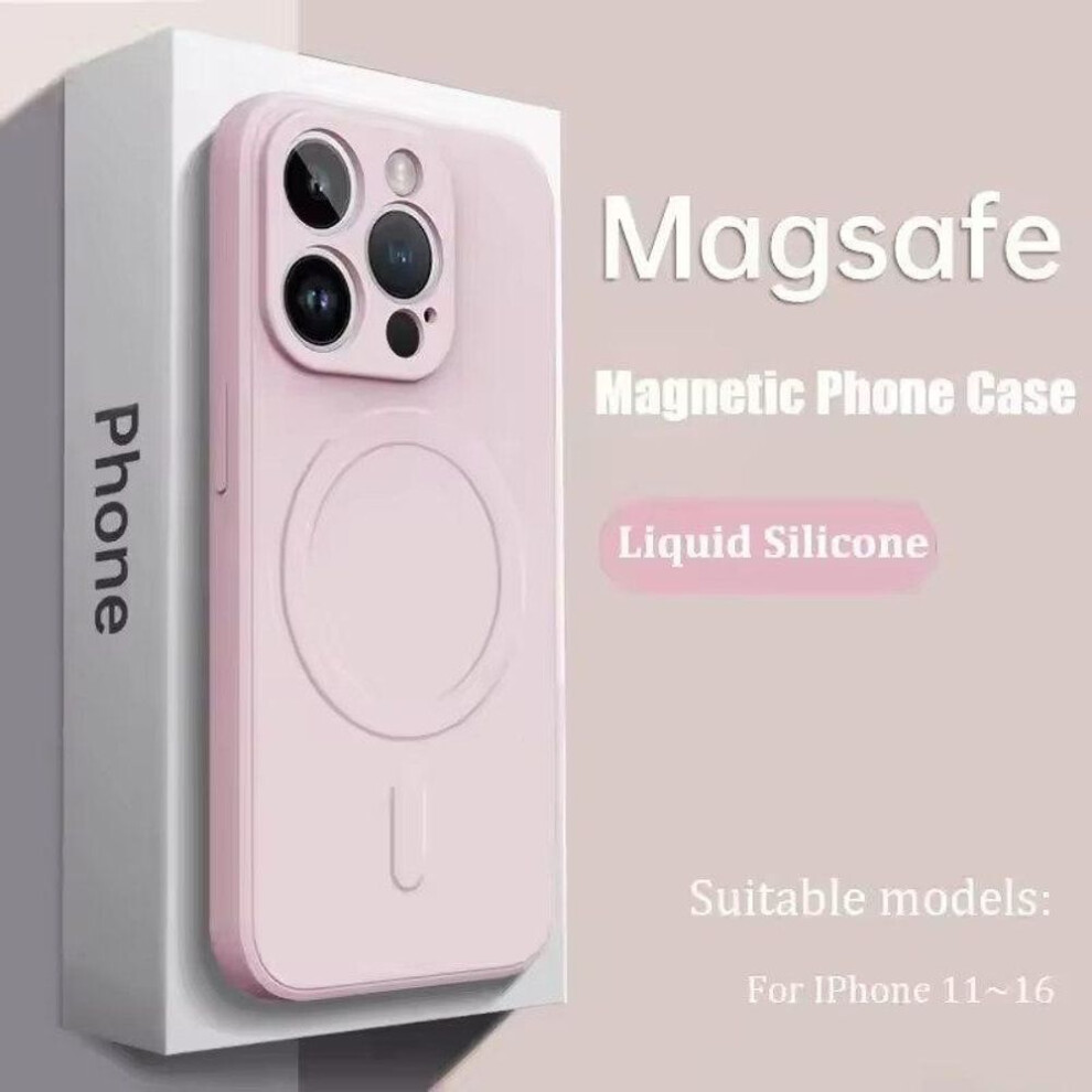(pink, iPhone 11 Pro Max) Luxury Magsafe Liquid Silicone Soft Phone Case For Iphone 16 15 14 13 12 11 Pro Max Plus Strong Magnetic Wireless Charging Cover