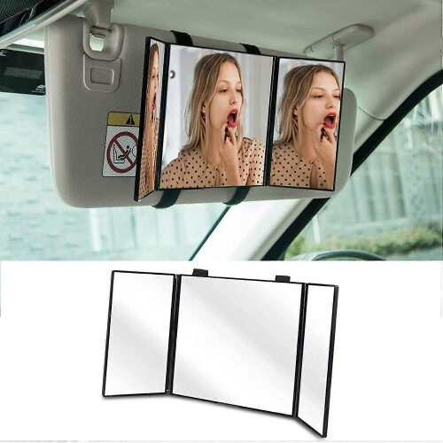 Car 3 Sections Folding Vanity Mirror Adjustable Car Sunshade Mirror 1