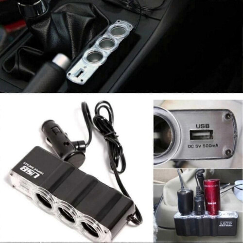 Black (A)$Car cigarette lighter 12/24V universal car one-point three-point cigarette lighter car cigarette 1