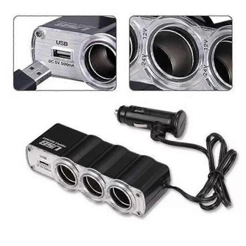 Black (A)$Car cigarette lighter 12/24V universal car one-point three-point cigarette lighter car cigarette 2