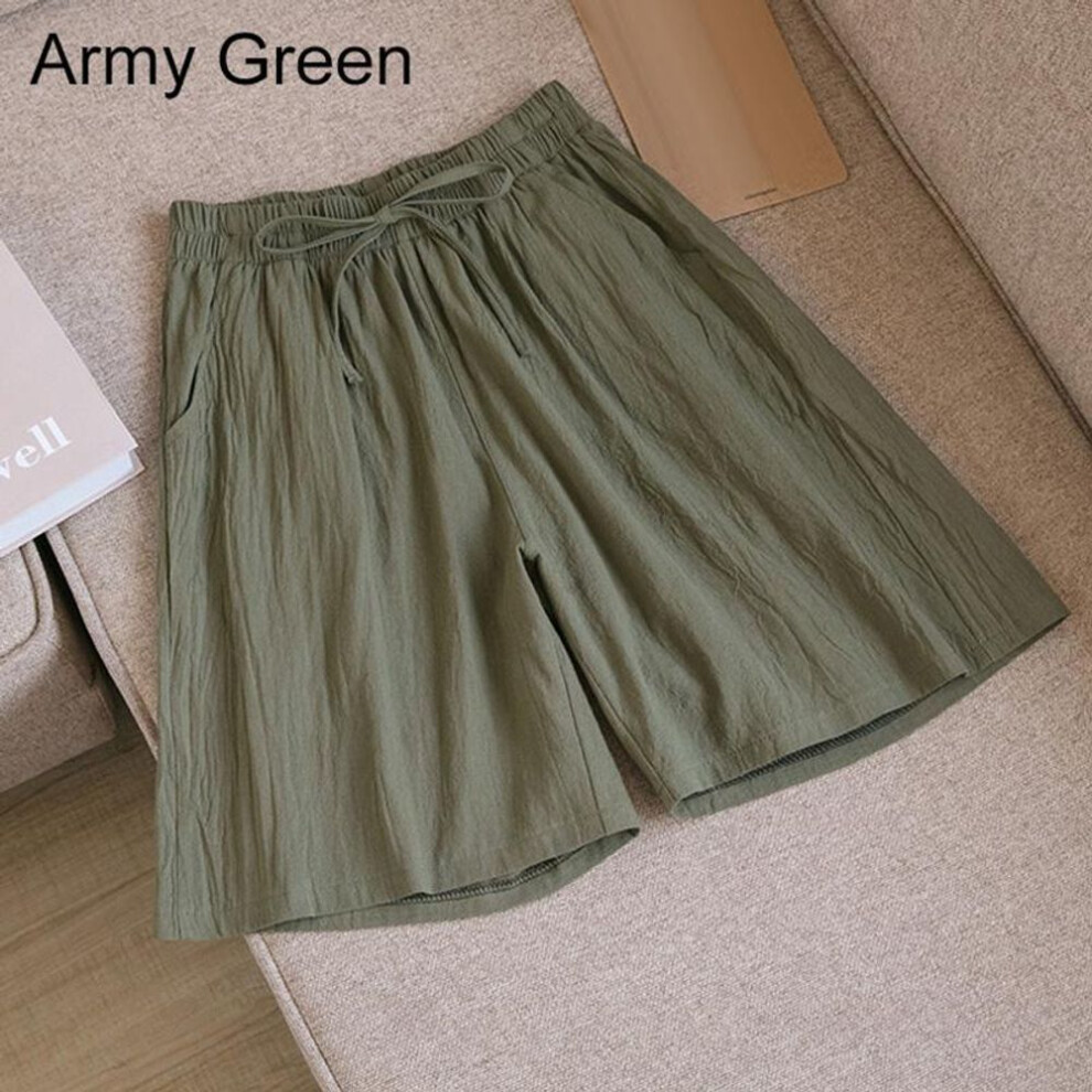 (army green, 2XL) Women Comfortable Wide Leg Pants Drawstring Shorts Elastic Waist Breathable Solid Color Summer