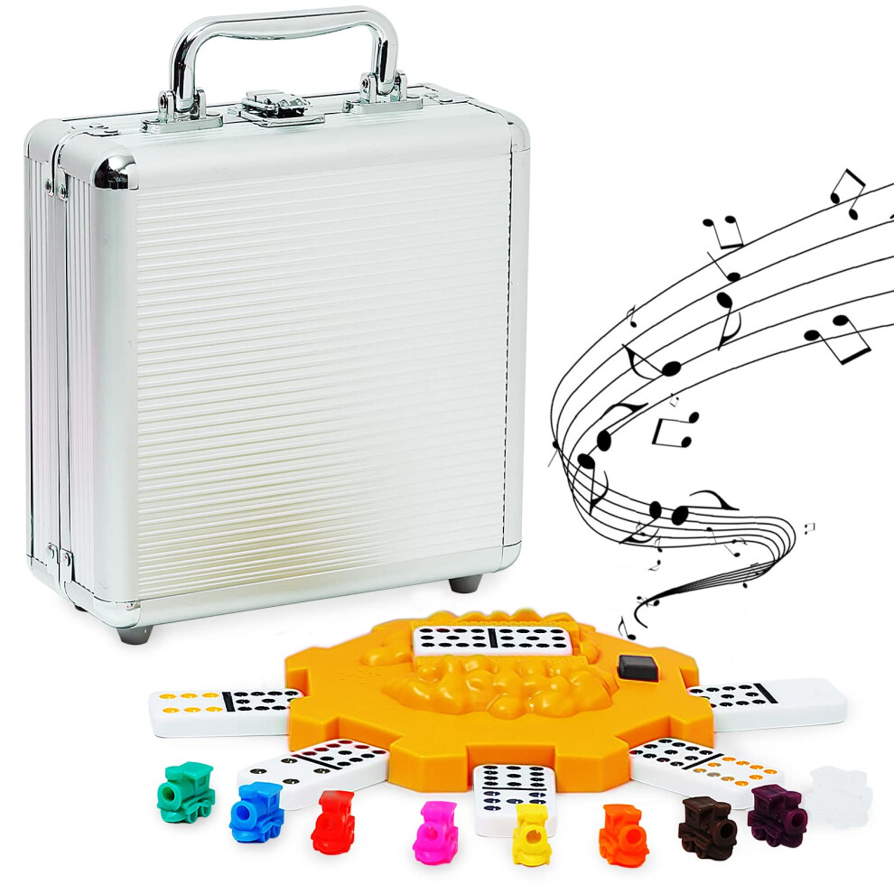 Yinlo Mexican Train Domino Set With Sound Effect Dominoes Set For Travel 91 Tiles Double 12 Colored Dominoes Travel Game Set With Aluminum Case