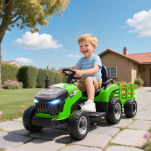 (Green) AIYAPLAY Ride on Tractor and Trailer, 12V Electric Ride on Tractor