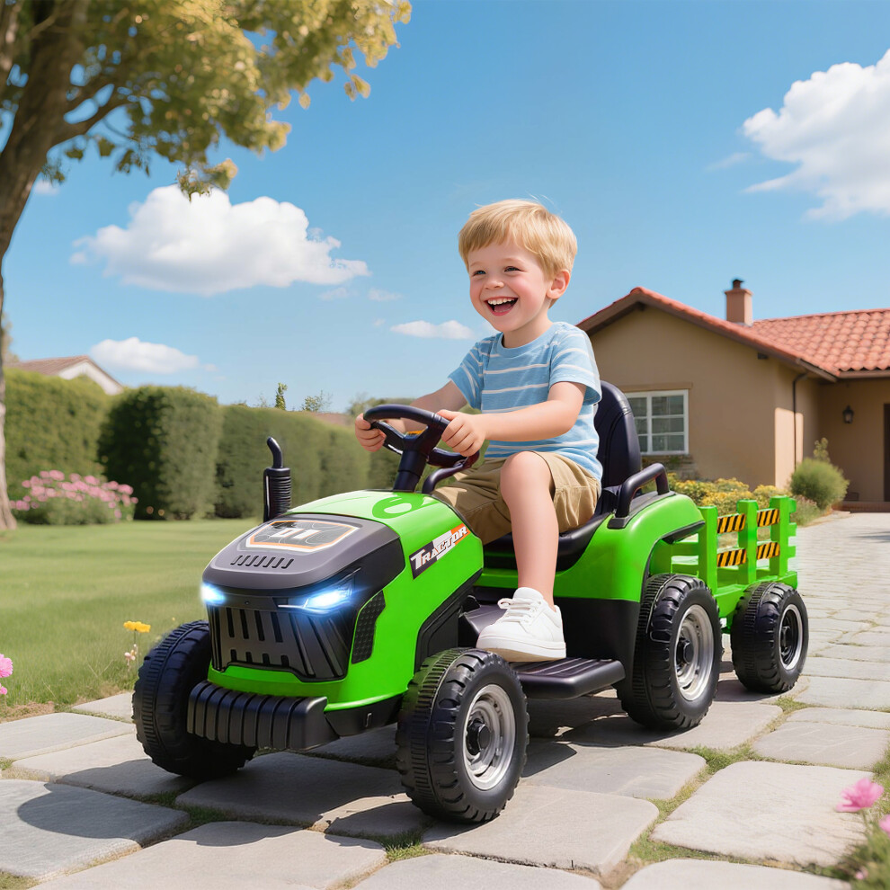 Aiyaplay (Green) Ride On Tractor And Trailer, 12V Electric Ride On Tractor Green