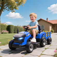 (Blue) AIYAPLAY Ride on Tractor and Trailer, 12V Electric Ride on Tractor
