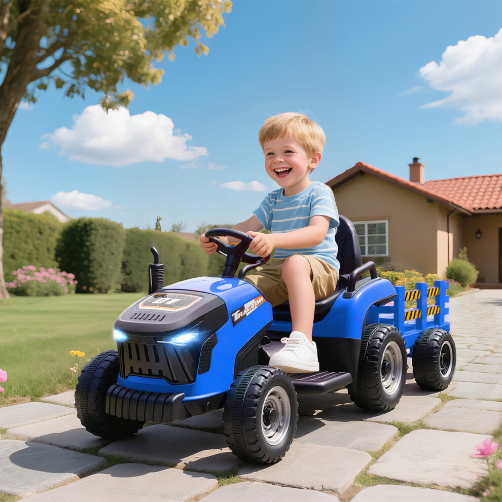 Aiyaplay (Blue) Ride On Tractor And Trailer, 12V Electric Ride On Tractor Blue