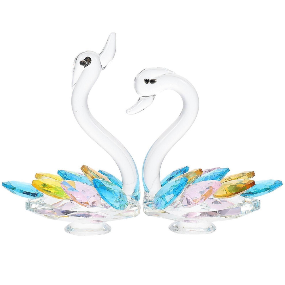 Figurine cygne en cristal, décoration intérieure de voiture, détails jaunes, 2 pièces