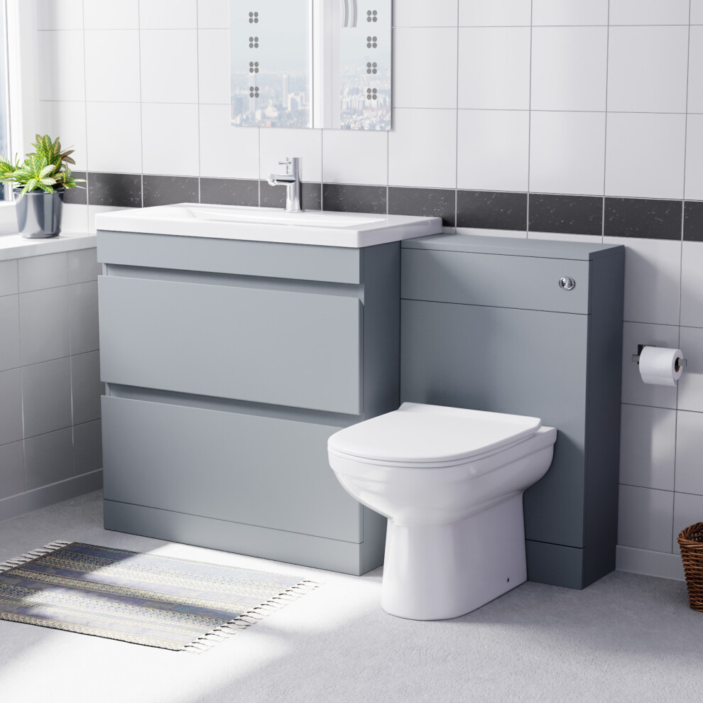 Nes Home Matte Freestanding 800Mm Drawers Vanity, Wc Unit & Btw Toilet Grey