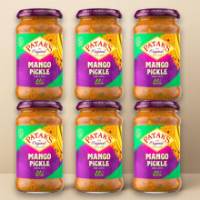 Patak's Mango Pickle (Mild) 283g  (Pack of 6) | Mild Indian Mango Relish with Authentic Spices | Vegetarian, No Artificial Preservatives