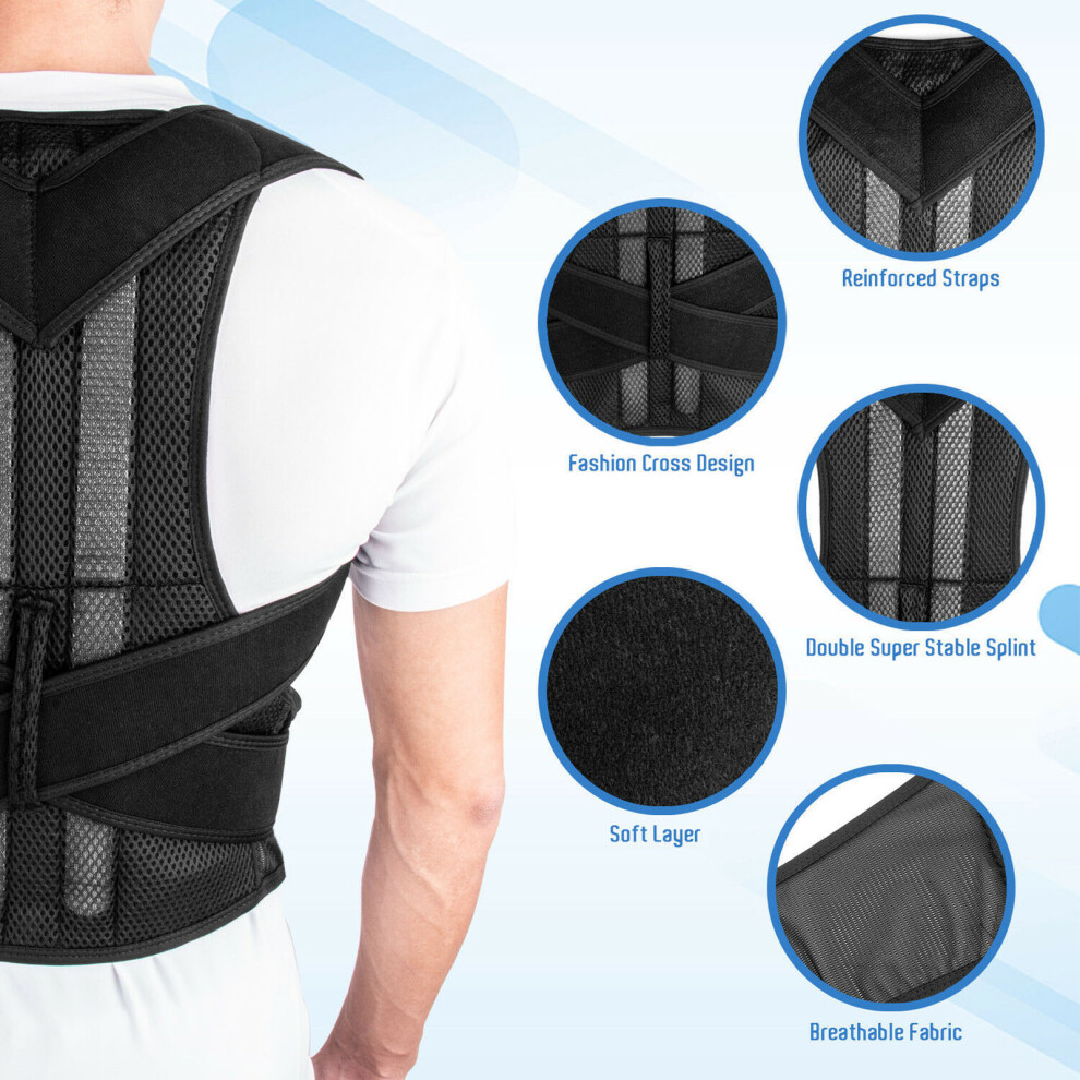 Black Posture Corrector Lightweight Breathable Back Brace Back Straightener For Women Men L