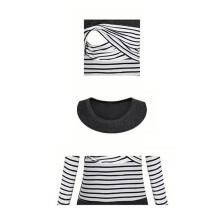 Women's Maternity Shirts Round Neck Long Sleeve Stretchy Nursing Striped Shirts Tops for Quick Breastfeeding Black XL