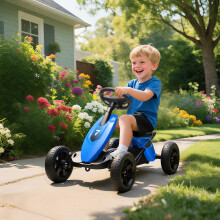 (Blue) AIYAPLAY Pedal Go-Kart for Kids with Silent EVA Wheels, Metal Frame