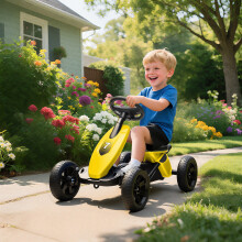 (Yellow) AIYAPLAY Pedal Go-Kart for Kids with Silent EVA Wheels, Metal Frame
