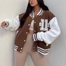 (M, camel) Casual Fashion Printed Sweatshirt Thickened Top Long Sleeve Baseball Uniform