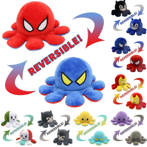 (Spiderman)Reversible Octopus Plush Toy Batman Doublesided Stuffed Flip 1