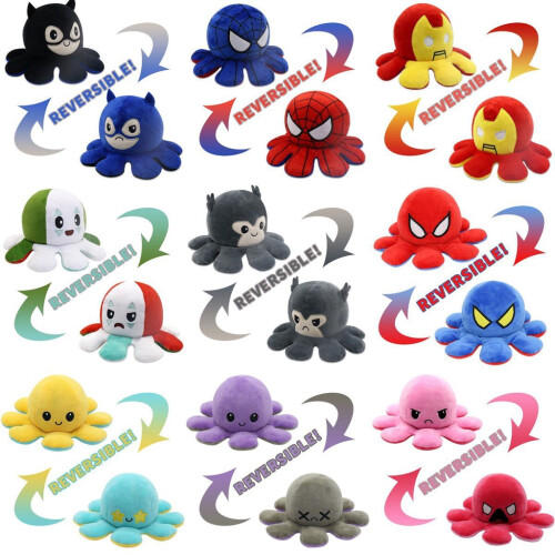 (Spiderman)Reversible Octopus Plush Toy Batman Doublesided Stuffed Flip 2