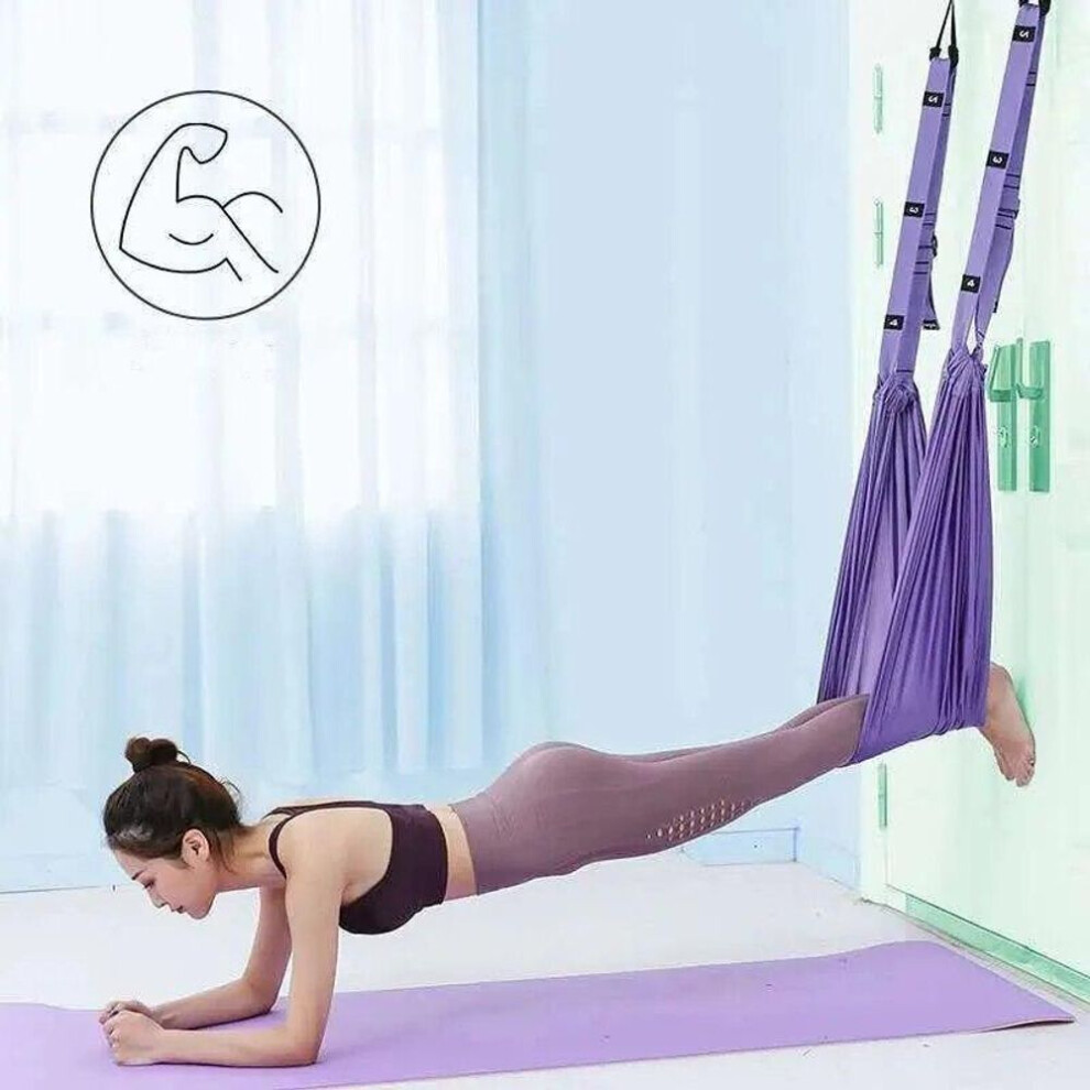 (purple) Air Yoga Rope Straight Horse Coil Open Elastic Yoga Belt Split Lower Waist Trainer Reverse Rope Tension Stretching Belt
