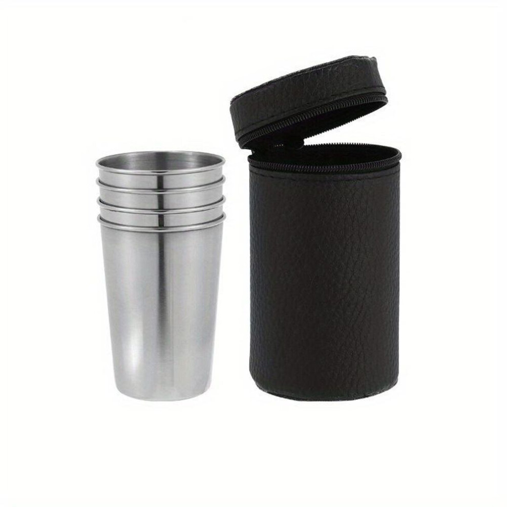 (170ml) 4pcs/set 30ml/70ml/170ml Outdoor Practical Stainless Steel Cups Shots Set Mini Glasses For Whisky Wine With Case Portable Drinkware Set