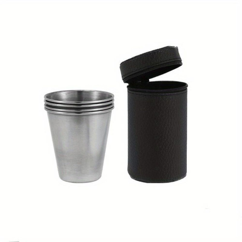 (70ml) 4pcs/set 30ml/70ml/170ml Outdoor Practical Stainless Steel Cups Shots Set Mini Glasses For Whisky Wine With Case Portable Drinkware Set