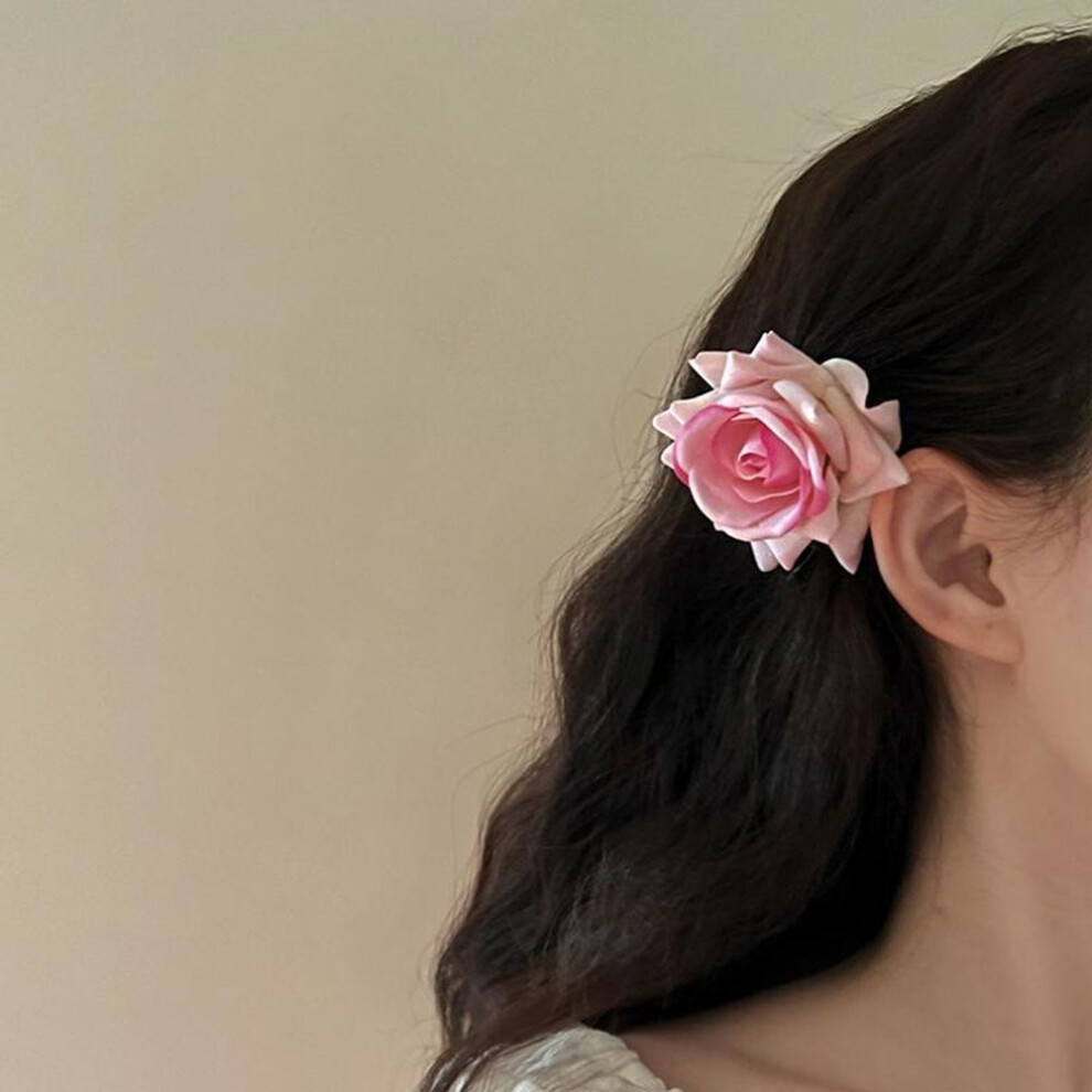 (pink) Retro Red Pink Rose Flower Classy Elegant Fashionable Hairpin Side Clip Hair Accessories