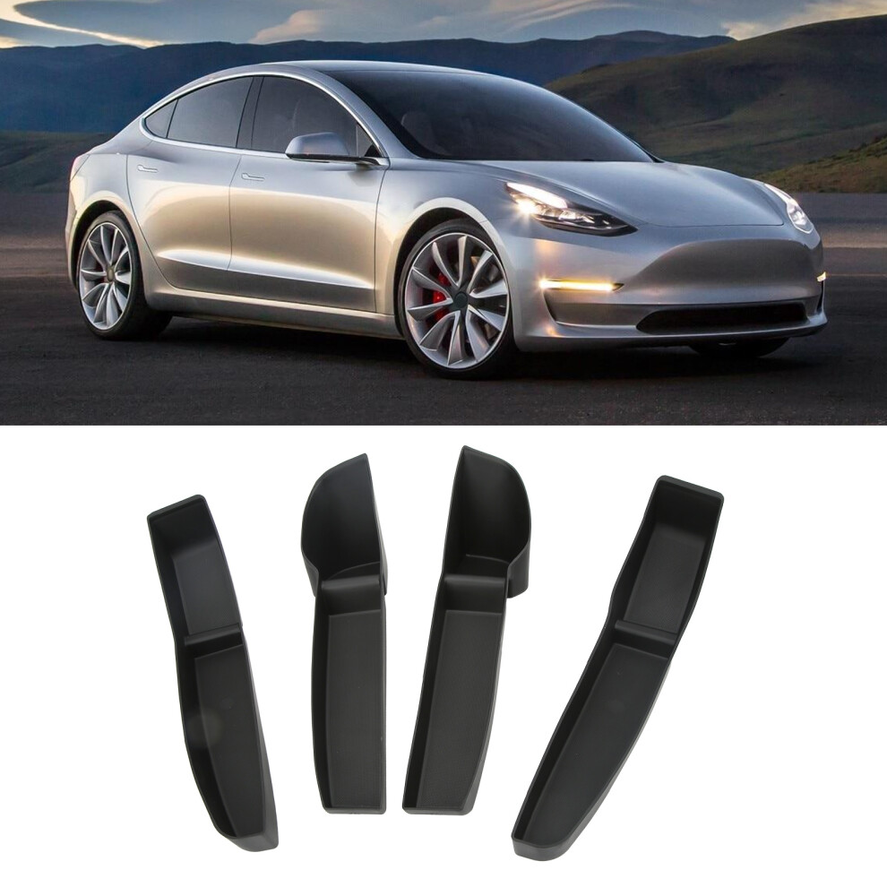 4 Pcs Door Side Storage Box Handle Insert Armrest Organizer Pockets Tray Repalcement For Tesla Model 3 2017Â2022 Black 8731320538899