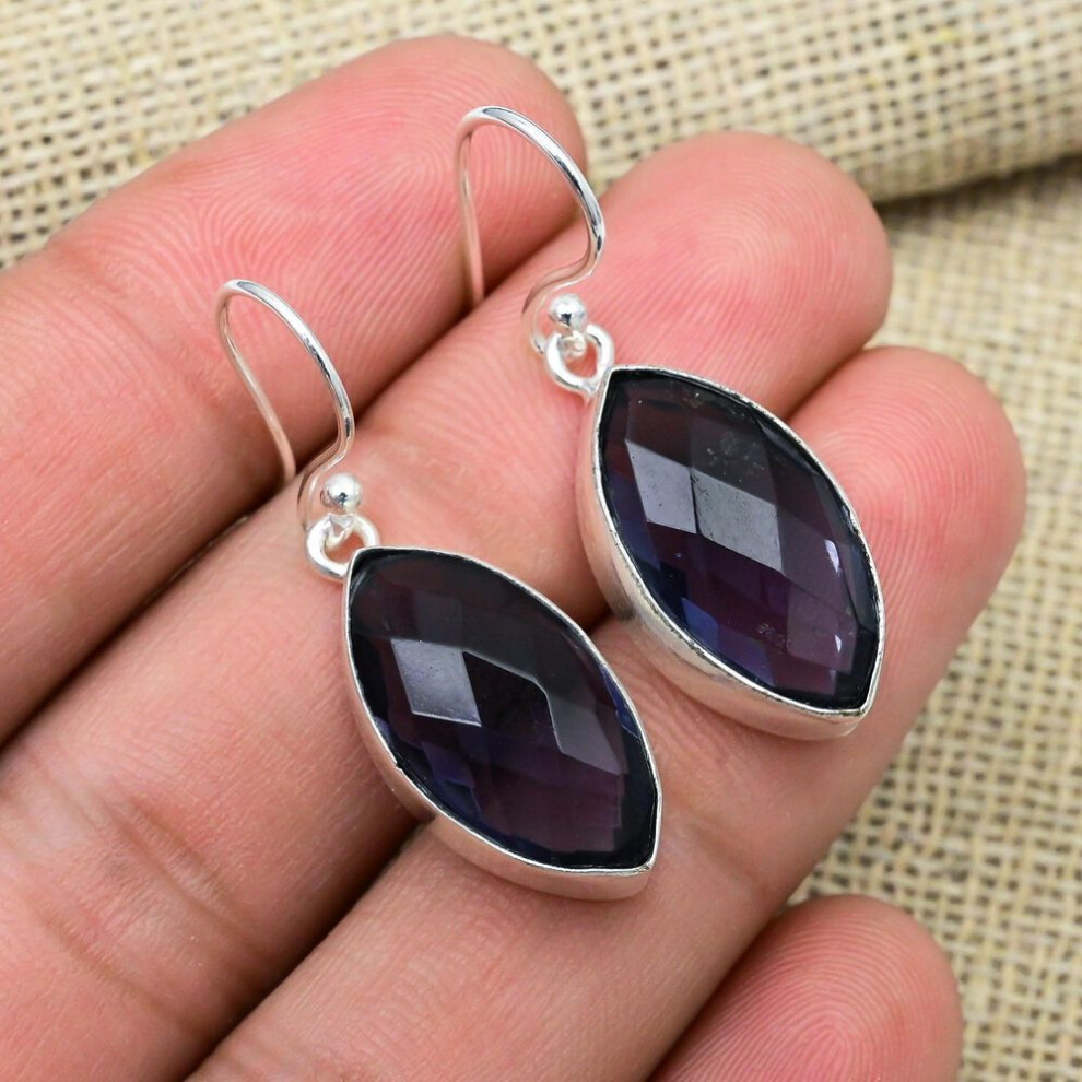 Iolite Gemstone 925 Solid Sterling Silver Handmade Awesome Jewelry Gift For Mother Earrings