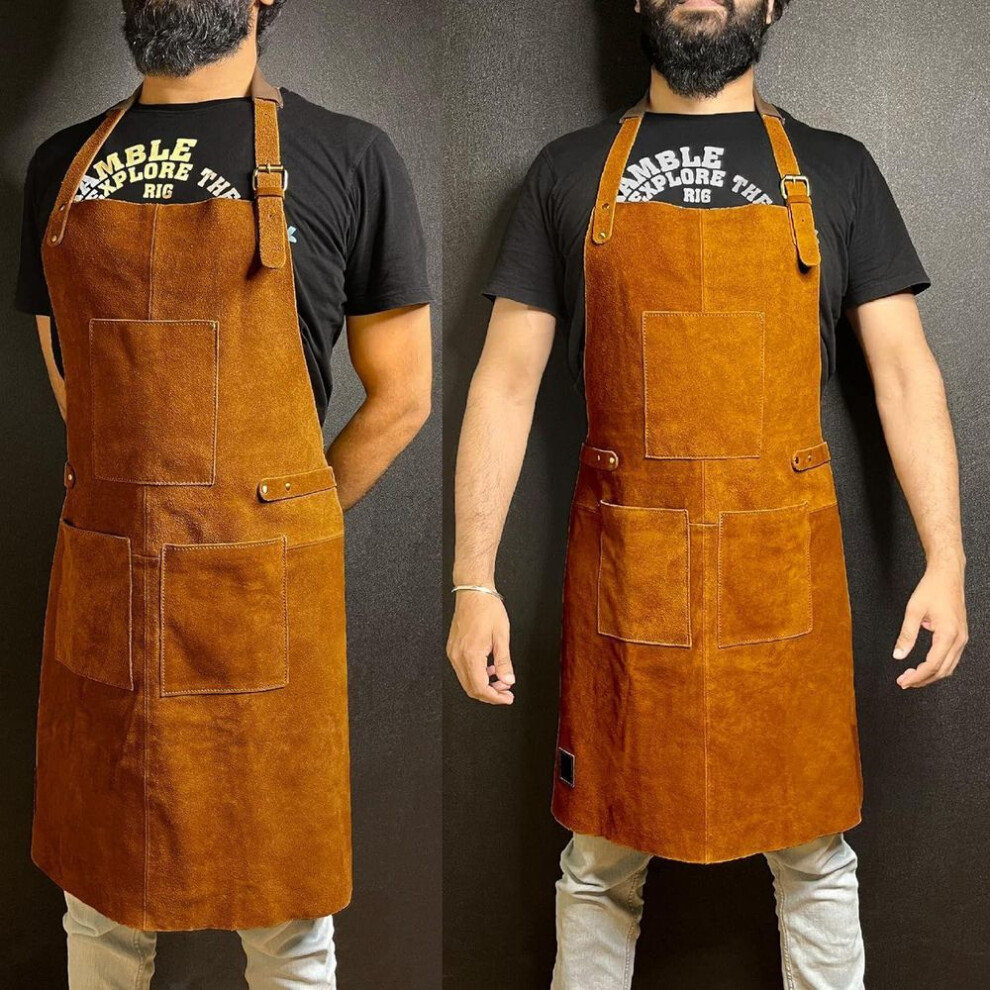 Leather Grill Work Apron With Tool Pockets ~ Adjustable Up To Xxl For Men & Women ~ Leather Tool Apron