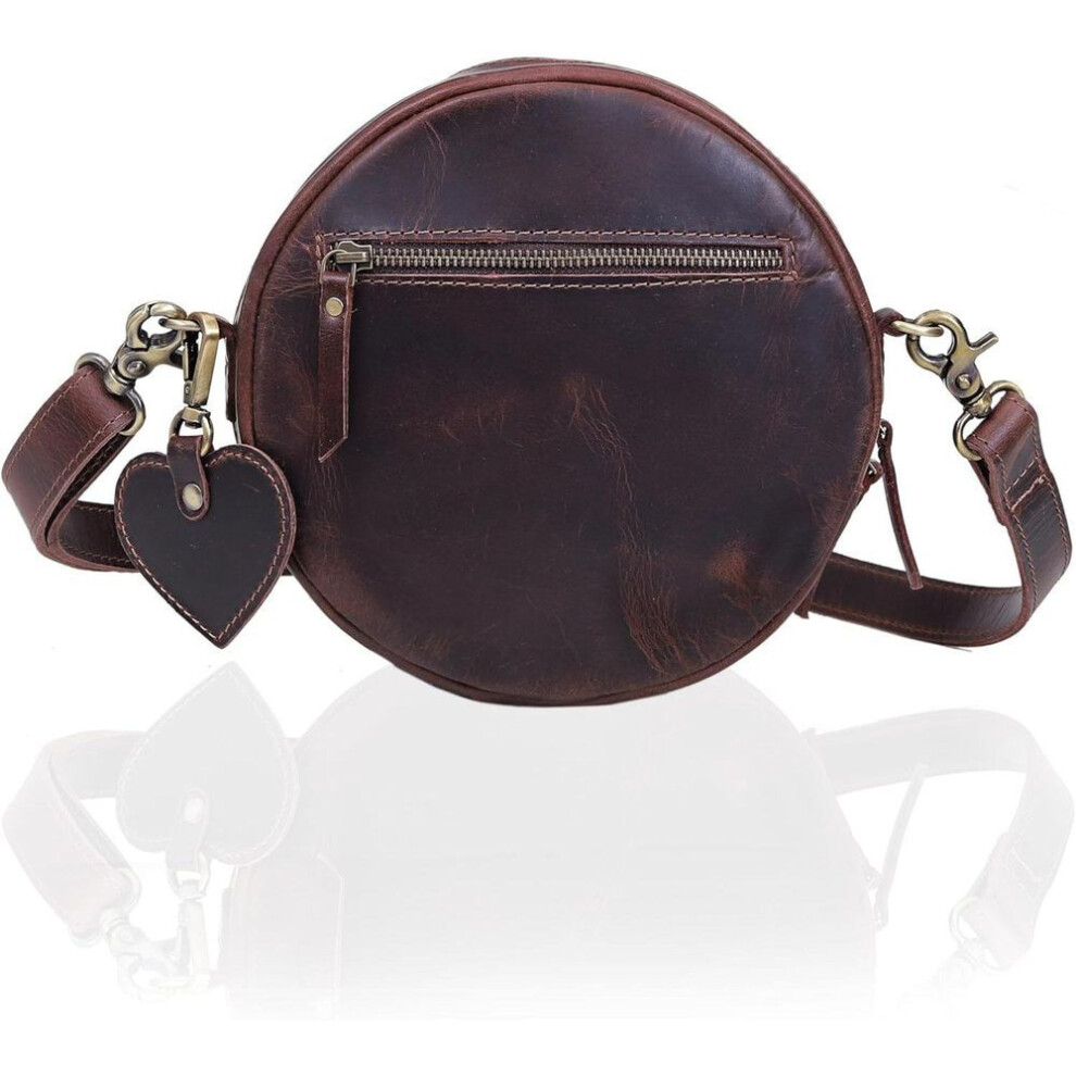 Leather Crossbody Bags For Women Trendy Circle Cross Body Shoulder Bag Designer Round Purses (dark Brown)