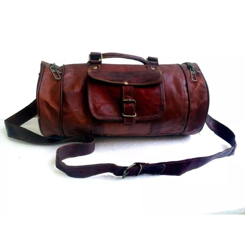 (brown, 20 x 8 x 8 in) Men's Large Brown Leather Travel Luggage Gym Duffle Bag Large Goat Bag