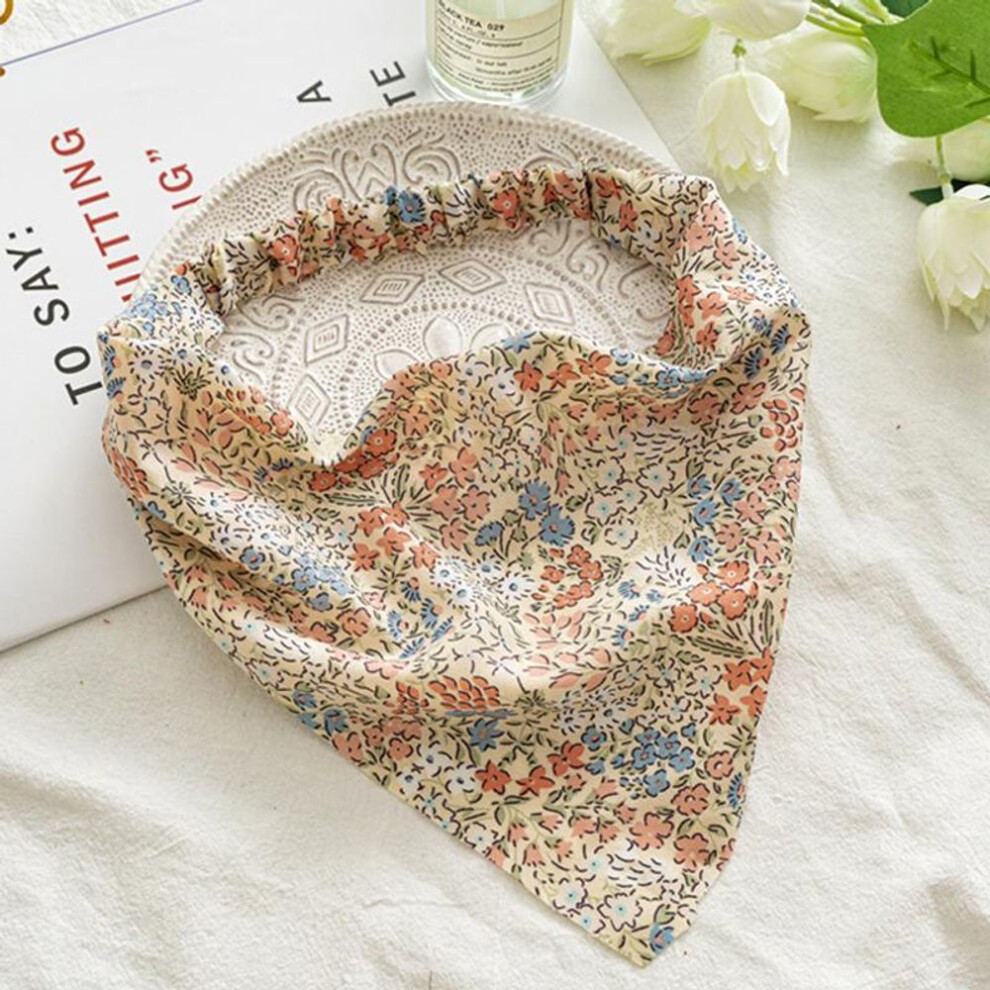 (orange) New Floral Turban Triangle Hair Scarf For Women Girls Elastic Flower Headbands Bandannas Pastoral Vintage Hijab Hair Accessories
