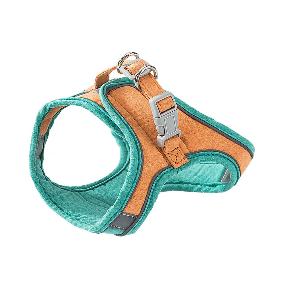 Cat Harness Leash Color Patchwork Reflective Strip 4.9ft Leash Pet Harness with Hook and Loop for Cat Dog Green and Orange L, Suitable for
