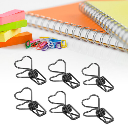 100 Stück herzförmige hohle Metall-Binderclips schwarz
