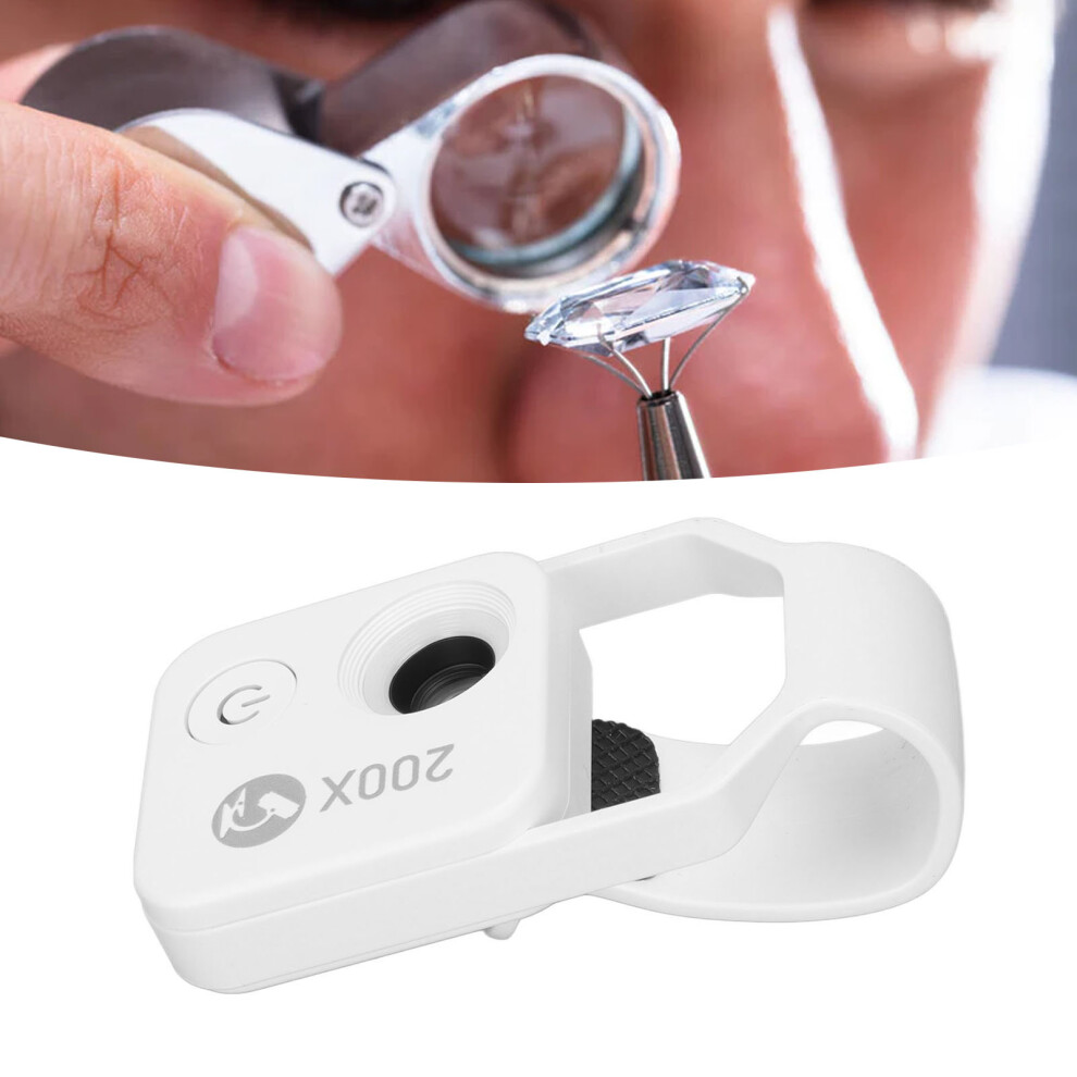 200X Zoom Phone Mini Pocket Microscope with CPL Lens LED Light Mobile Phone External Lens Portable Phone Microscope Camera White