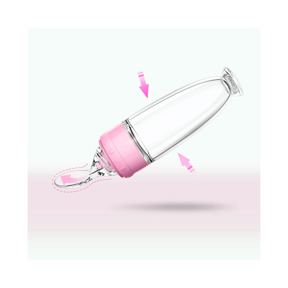 Feeding Bottle Spoon Baby Food Feeder Silicone Dispenser Base Suction Cup Safe Using Pink