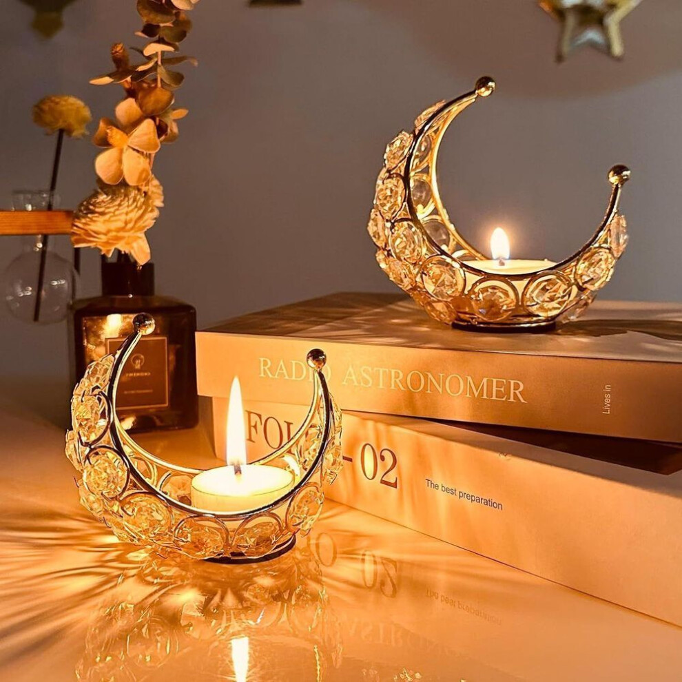Moon Tea Light Crystal Candle Holder,return Gifts For Pooja, Metal Lanterns, Handicraft Items For Home Decor