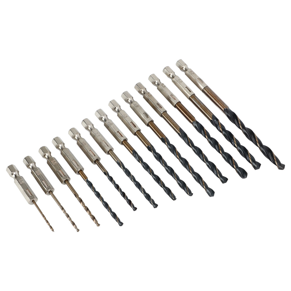 13Pcs Twist Drill Bit 1/4In Hex Shank 1.5Â6.5Mm Fast Change For Wood Plastic Metal 9461320684805