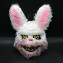 Máscara de conejo espeluznante - Peluche y plástico rosa/blanco 90 g